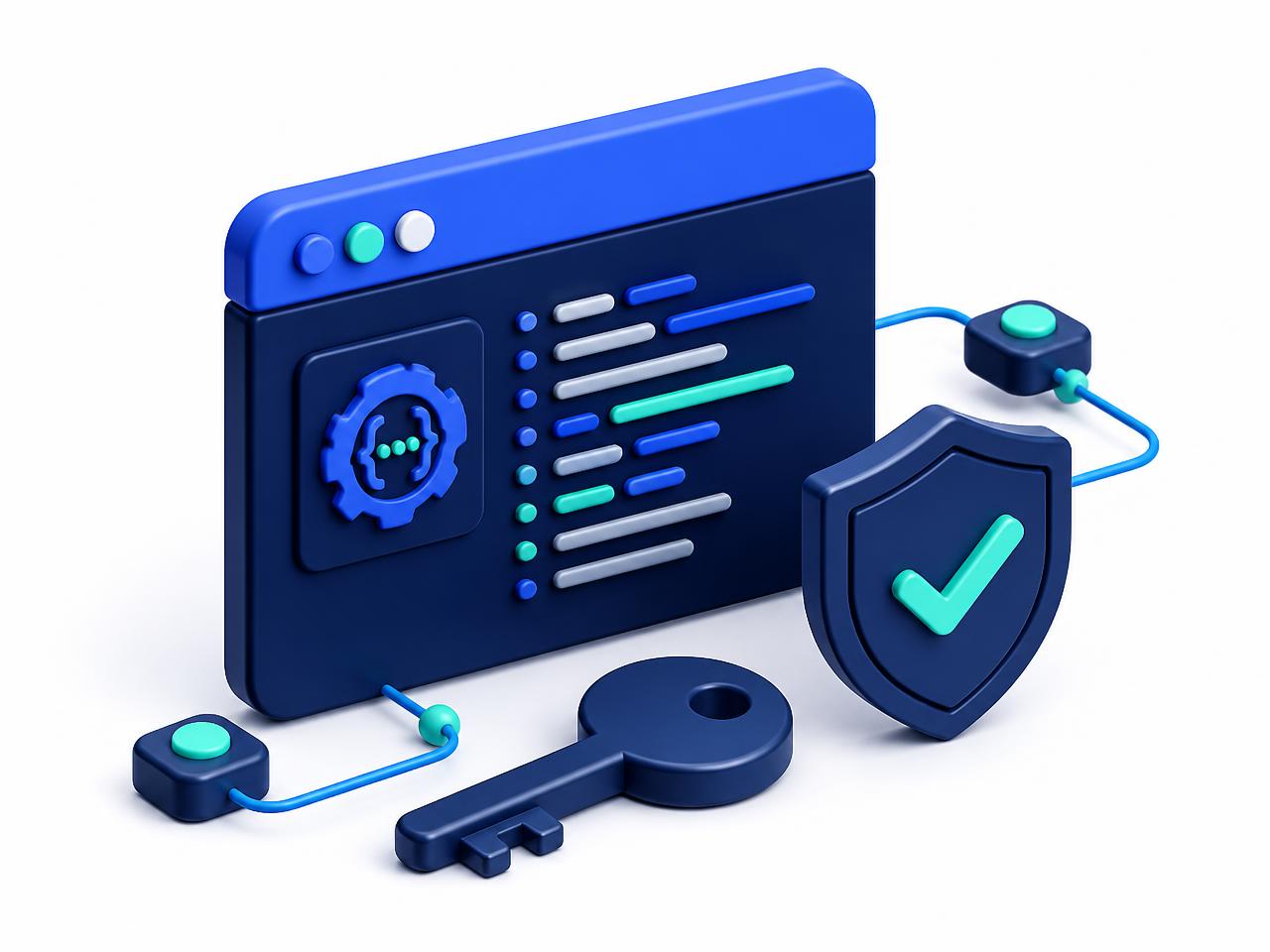 API request panel connected to an API key and a security shield, representing OTP generation and validation calls